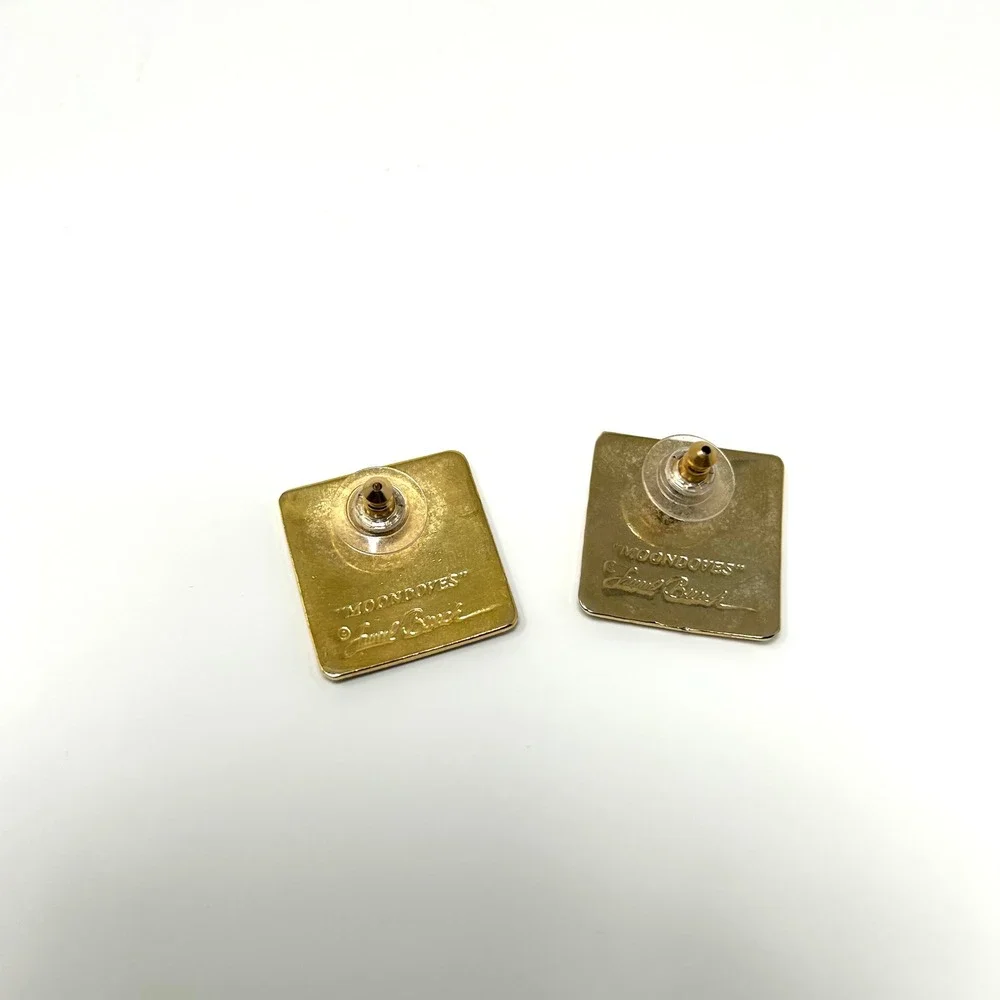 VTG Laurel Burch Moondoves Square‎ Enamel Bird Earrings Gold Tone Studs